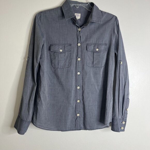 J. Crew Tops - J Crew Womens Button Up Shirt S Blue The Perfect Shirt Long Sleeve Top Pocket
